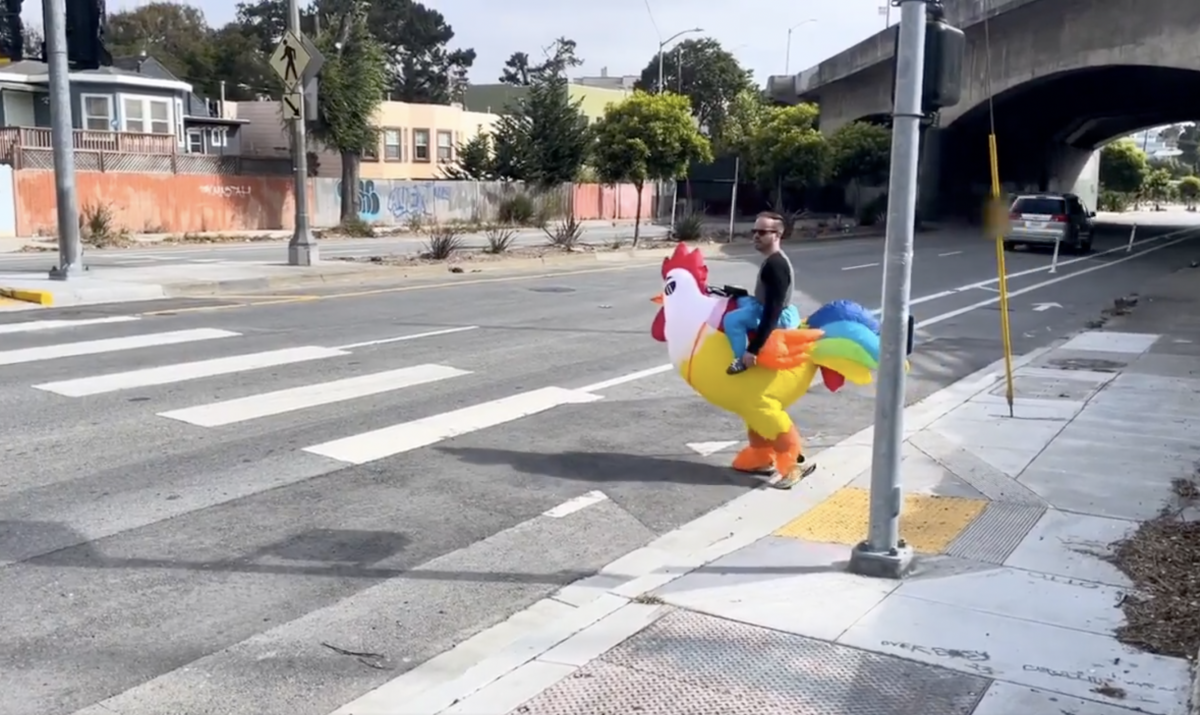 VIDEO: San Francisco cop wears chicken costume for traffic enforcement detail