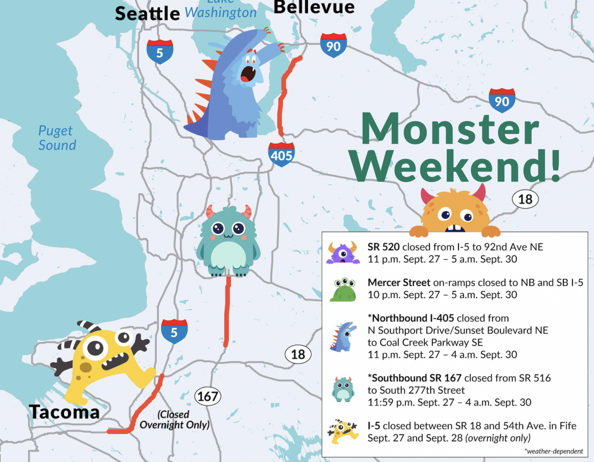 Washington State DOT warns drivers about ‘Monster Weekend’ road closures