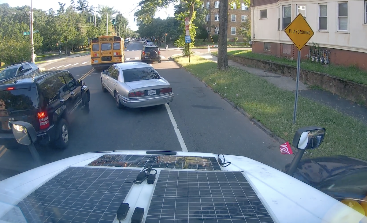 Trucker giving school bus some space gets swarmed by impatient four-wheelers