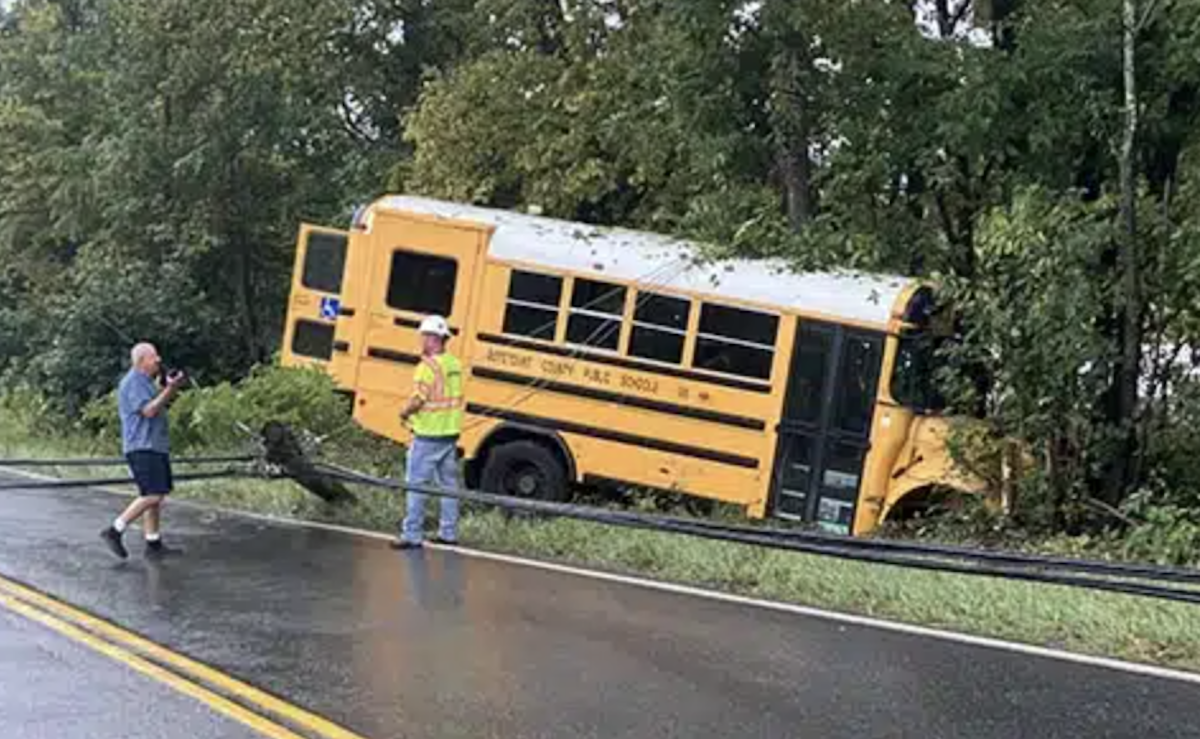 Wrong-way CMV forces school bus off road then flees