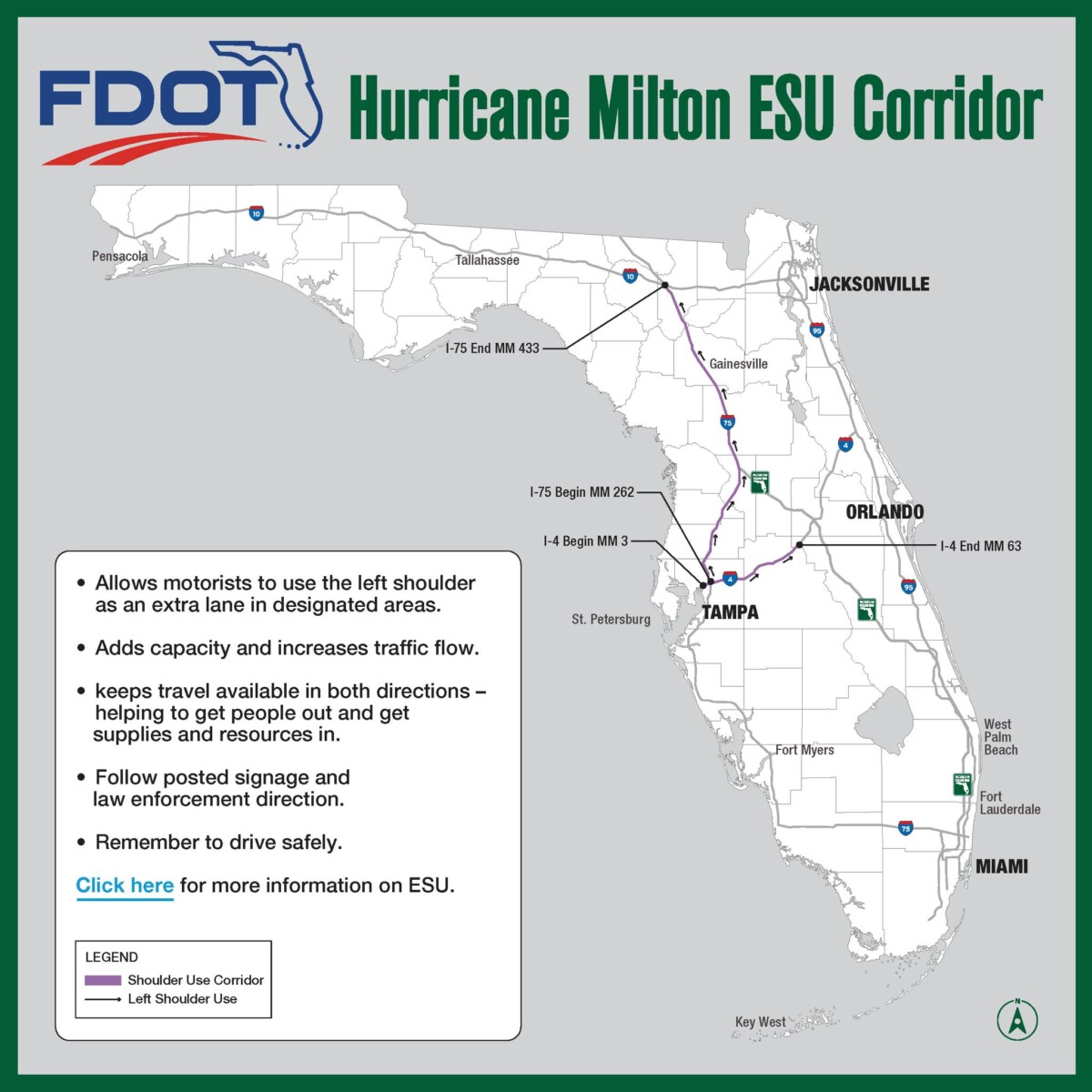 Emergency Shoulder Use in effect on Florida interstates as drivers flee Hurricane Milton