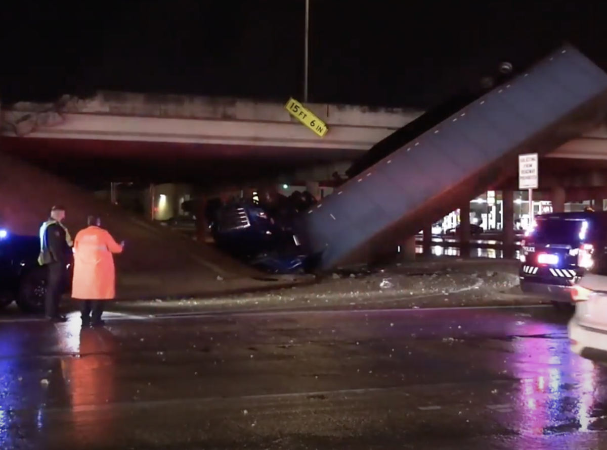 Big rig takes a twisty tumble off Fort Worth overpass