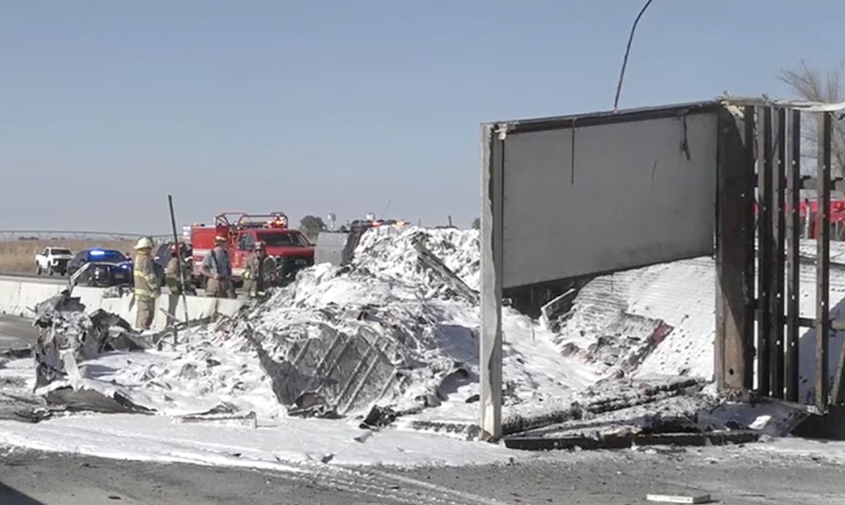 Trucker flown to hospital after blowing tire in narrow construction zone