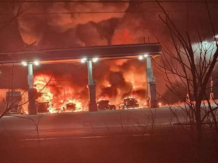 Six semi trucks burn at Indiana truck stop