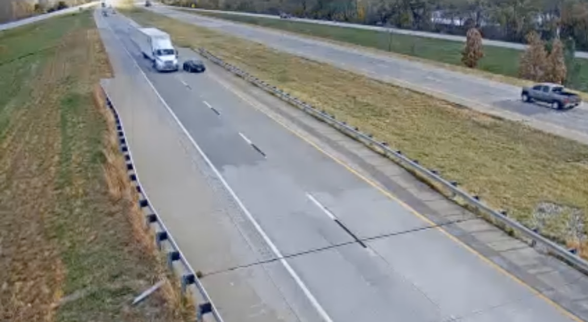 Iowa traffic cams catch big rig lane change that clips car and sends it spinning