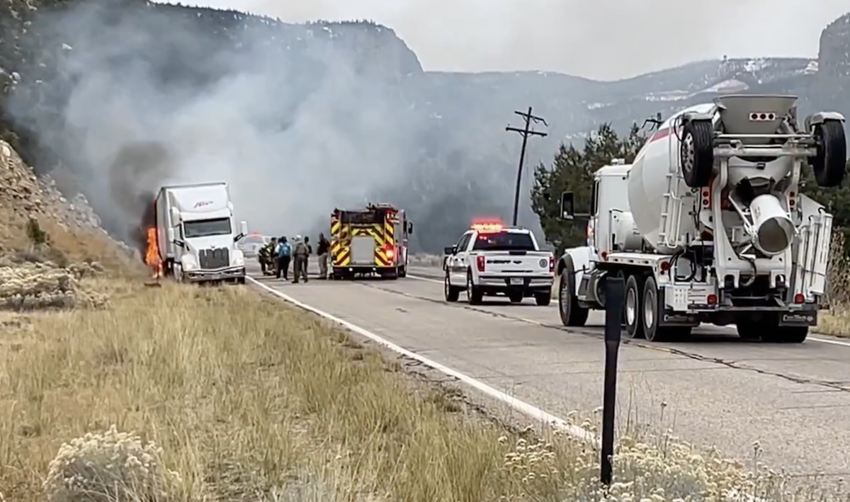 Cement truck attempts to put out trucker’s brake fire with truck hose