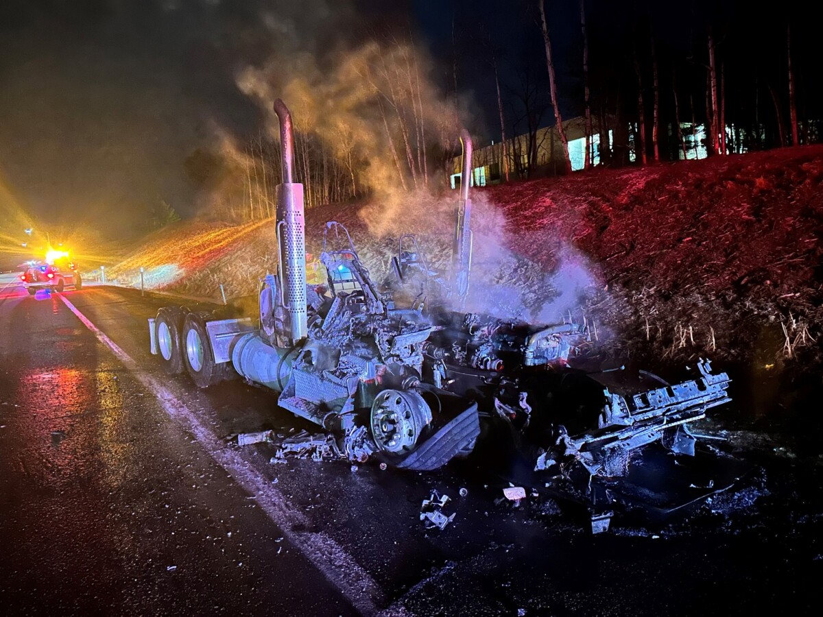 Semi truck destroyed by fire sparked during tow on Maine Turnpike