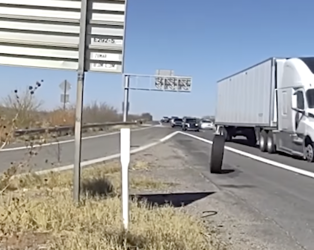 Body cam catches Arizona trooper’s close call with runaway truck tire