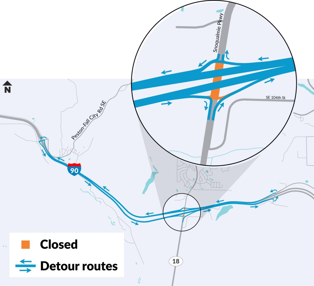 SR 18 near Snoqualmie to close for 5 full days for construction, freight detour established