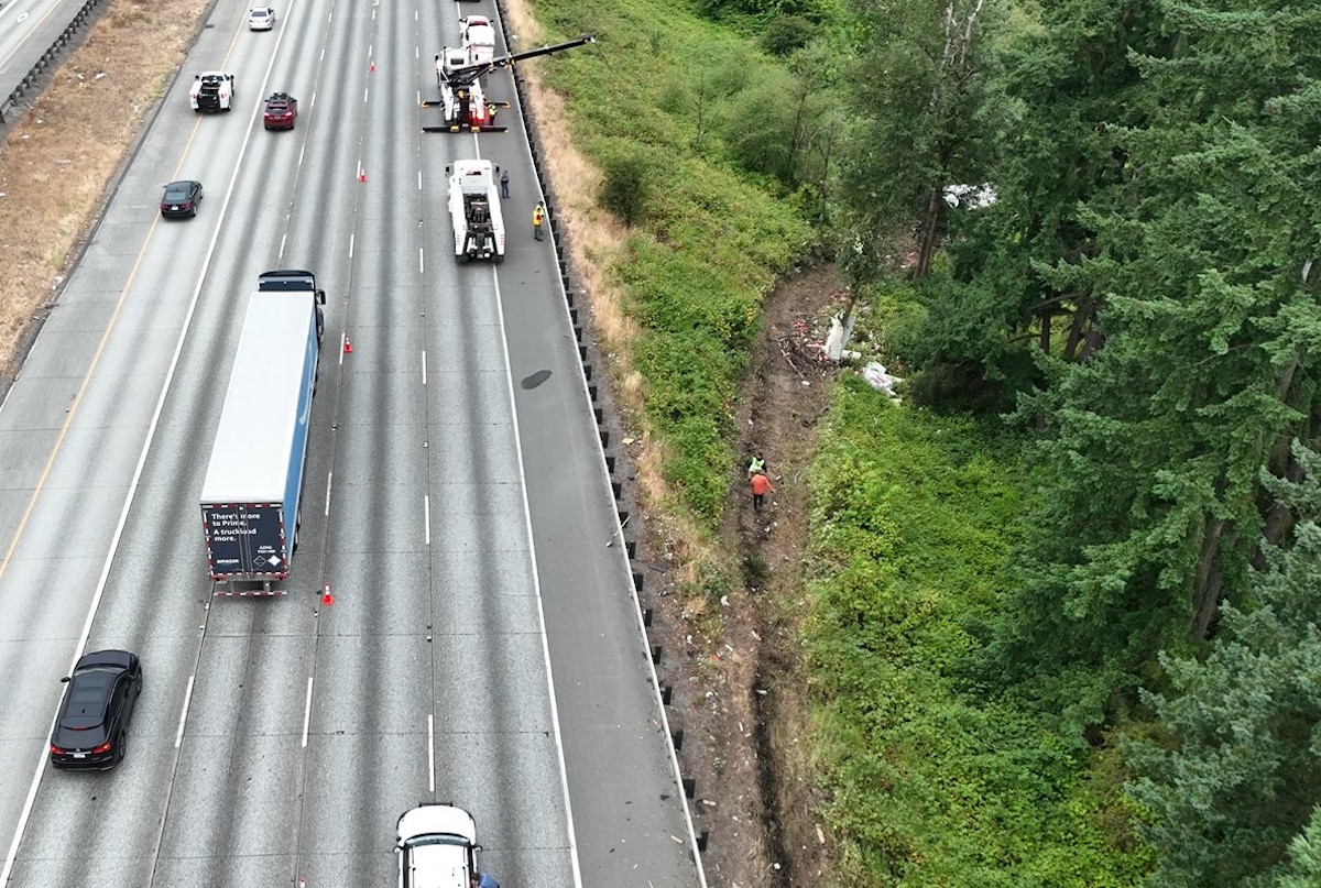 Semi truck blazed trail through woods in I-5 wreck with minor injuries