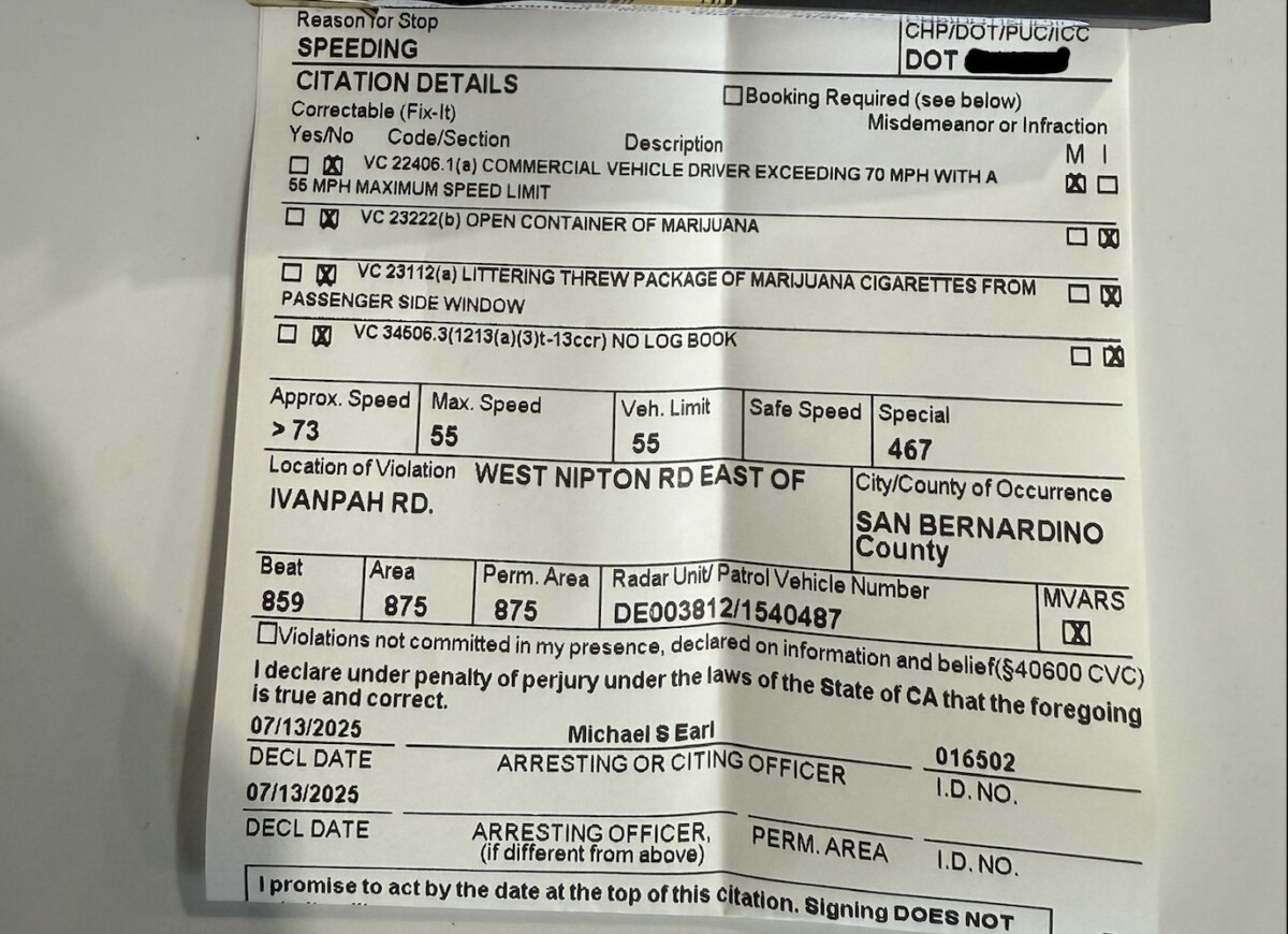 Commercial vehicle driver gets 24 hour ‘time out’ for speeding, throwing marijuana from cab, CHP says