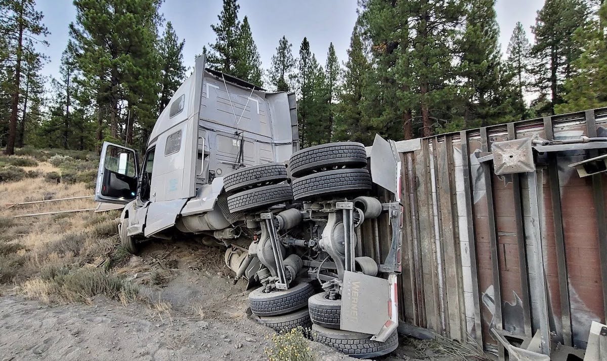 Extensive cleanup for semi truck hauling Tesla batteries on I-80 along California border