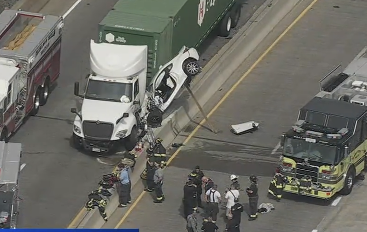 Elderly wrong-way motorist left pinned with car’s rear end in the air after crash with semi truck