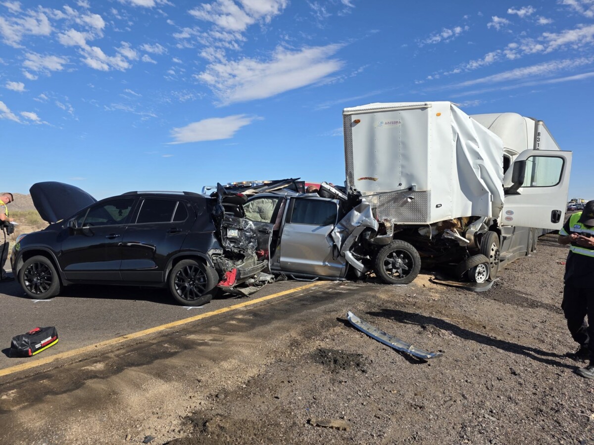 Crash caused by ‘following too closely’ leaves trailer lodged in semi truck’s windshield, Arizona troopers say