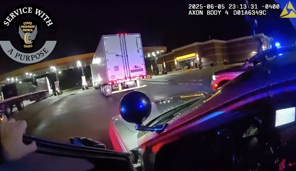 Ohio troopers share video from semi truck pursuit that ended with driver dragged out of cab at fuel pumps