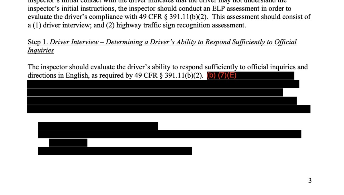 CVSA asks FMCSA to release non-redacted English Language Proficiency enforcement memo