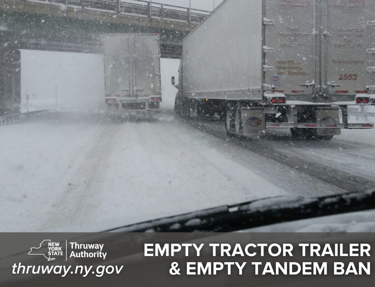 Empty truck ban issued for New York State Thruway, other New York roadways