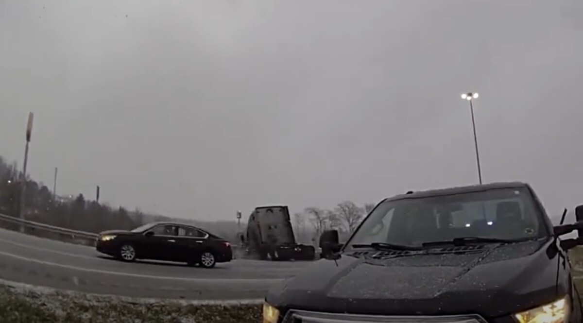 Ohio troopers share video of bobtail truck and pickup careening off I-71 bridge