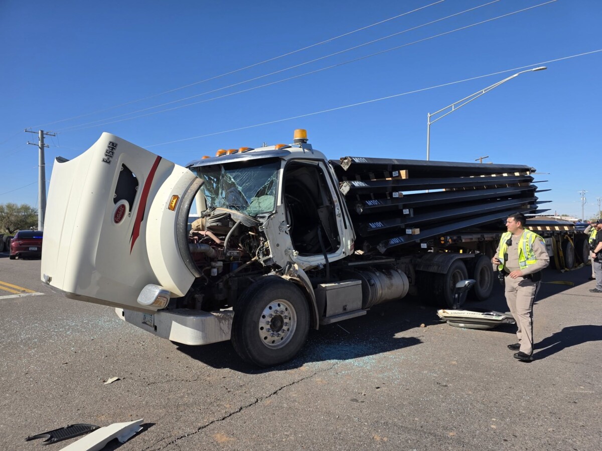 Truck driver cited for speed and unsecured load after crash that crushed cab, Arizona troopers say