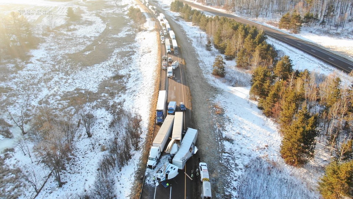 I-94 blocked by early morning crash involving three semi trucks on fire