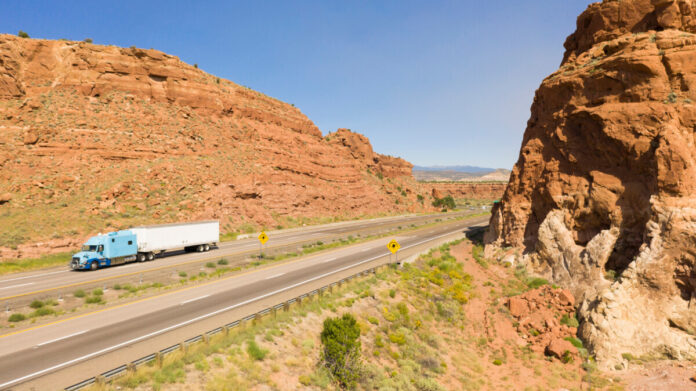 Vehicle and Truck Traffic Travel Along Interstate 40 in New Mexico