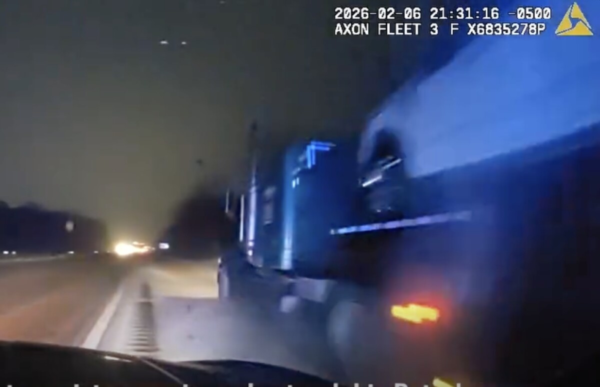 VIDEO: Ohio trooper responding to car spinning out nearly struck by semi truck on the shoulder