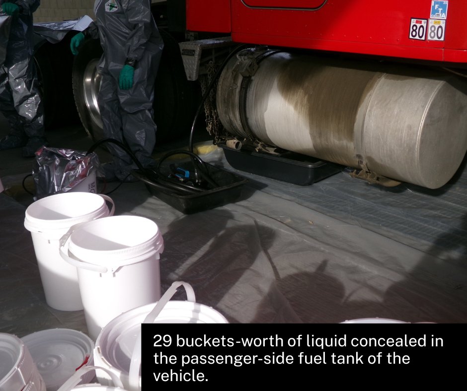 Over 900 pounds of liquid meth seized from fuel tank of semi truck, feds say