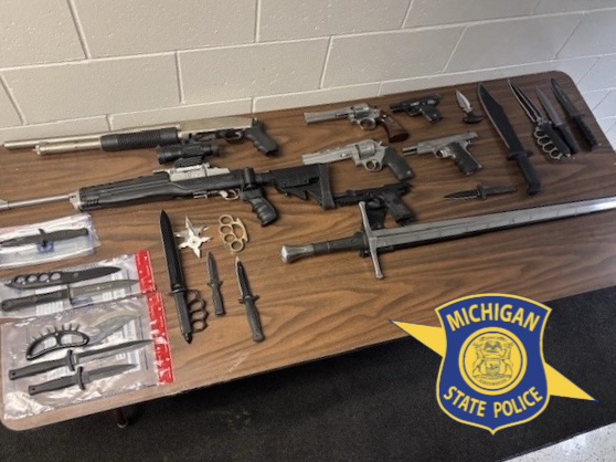 Michigan troopers charge trucker after finding throwing stars, sword, brass knuckles, open containers, and ELD tampering