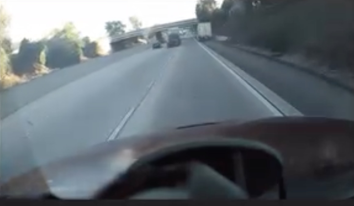 CHP shares video of big rig striking overpass, leading to arrest for drugged driving