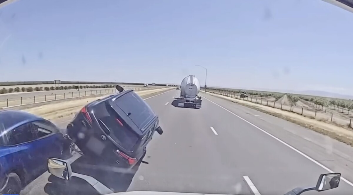 CHP shares trucker’s dash cam video showing how a ‘roadway hazard can turn into a serious crash’