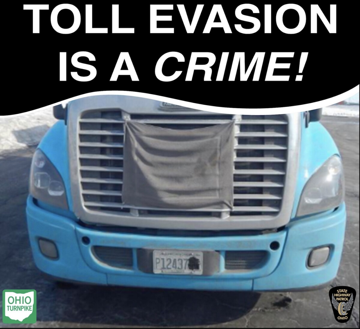 Troopers patrolling for commercial trucks with obscured plates on Ohio Turnpike