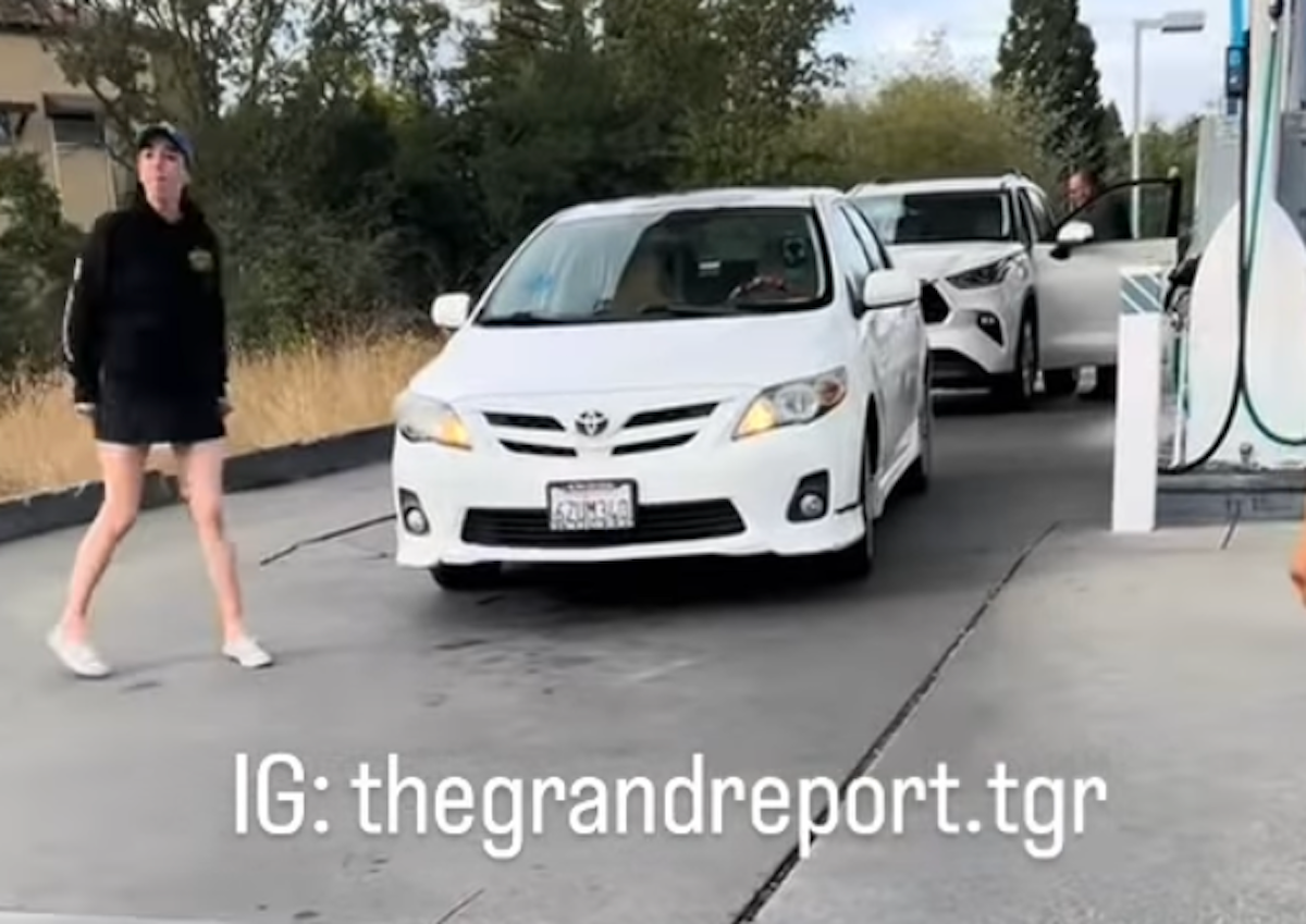 VIDEO: Lady gets irrationally angry at fuel tanker at gas station when she could just turn the steering wheel