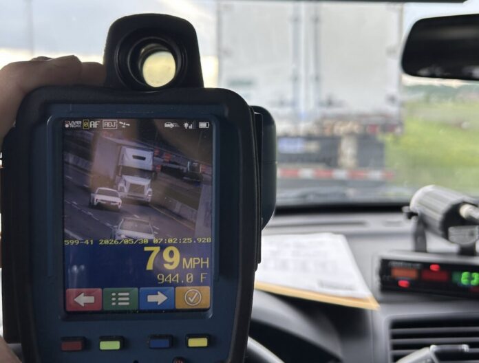 WSP image of semi truck speed violation in work zone.