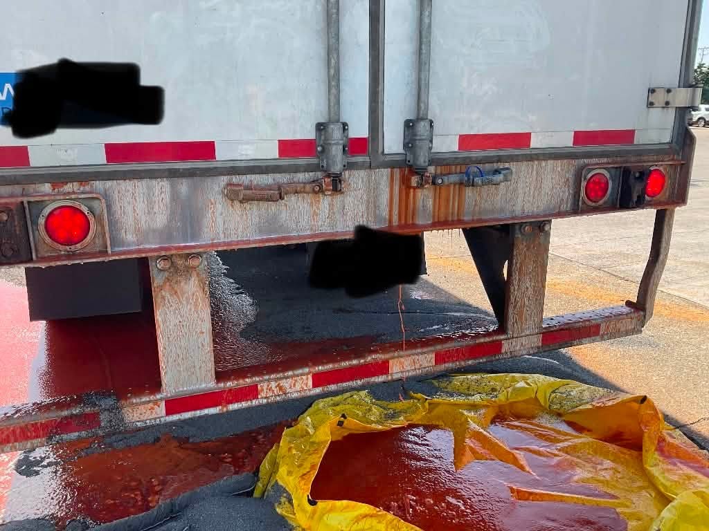 Semi truck leaks Frank’s Red Hot all along I-71 and into truck stop parking lot