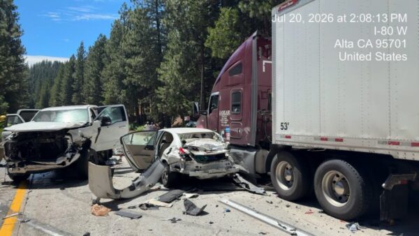 Caltrans photo of I-80 pileup in Placer County
