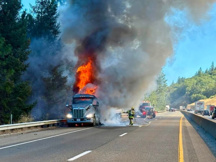 Firefighters responding to truck fire on I-80 near Colfax, California