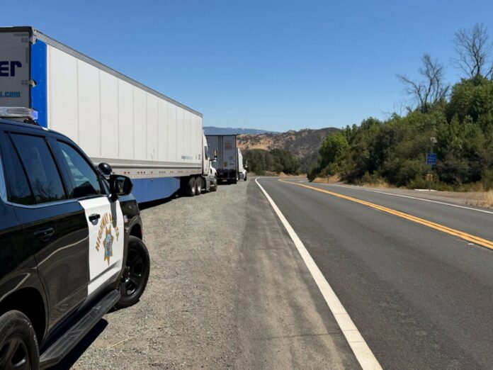 CHP image of trucks caught using Hopland Grade