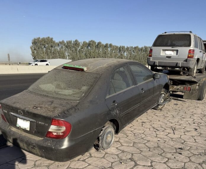 Driver towing car on rear rims