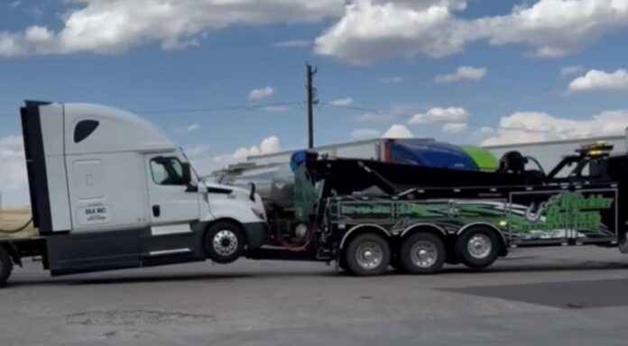 Truck towed at part of Truck Around And Find Out operation in Laramie County