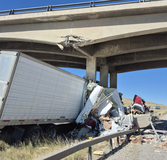 WYDOT image of I-80 bridge strike