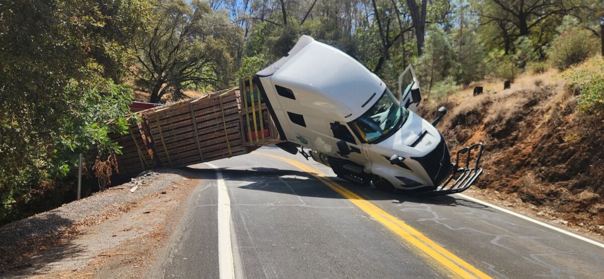 California highway shut down for hours by overturned semi truck