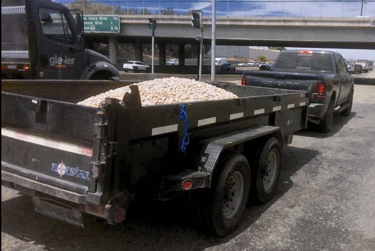 CHP’s commercial vehicle troopers find multiple violations on pickup hauling uncovered load of rocks