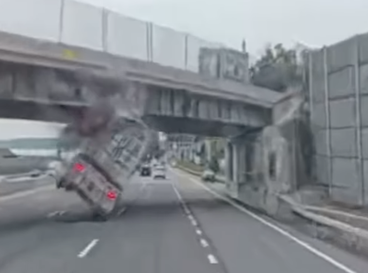 NYS Thruway bridge strike knocks semi truck to the ground in viral dash cam video