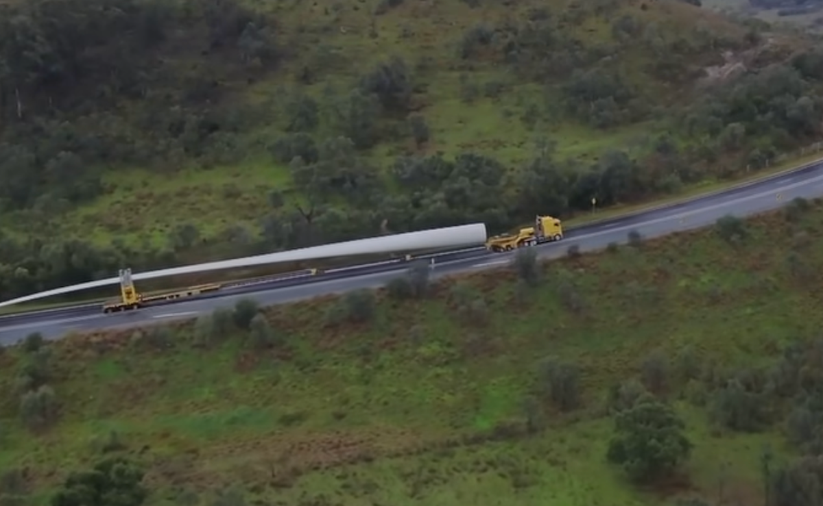 Watch the first of 200 wind turbine blades as its hauled across Australia